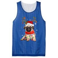 Funny Pug Dog Christmas Reindeer Santa Hat Xmas Light Pajama Gift Mesh Reversible Basketball Jersey Tank