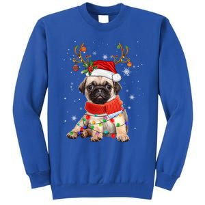 Funny Pug Dog Christmas Reindeer Santa Hat Xmas Light Pajama Gift Tall Sweatshirt