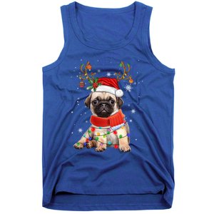 Funny Pug Dog Christmas Reindeer Santa Hat Xmas Light Pajama Gift Tank Top