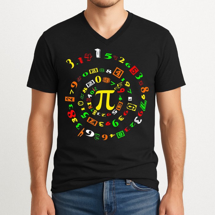 Funny Pi Day Spiral Pi Math For Pi Day 3 14 V-Neck T-Shirt