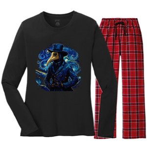 Funny Plague Doctor Starry Night Van Gogh leeches medical Women's Long Sleeve Flannel Pajama Set 