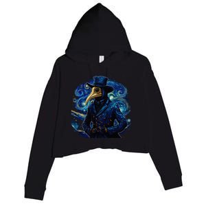 Funny Plague Doctor Starry Night Van Gogh leeches medical Crop Fleece Hoodie