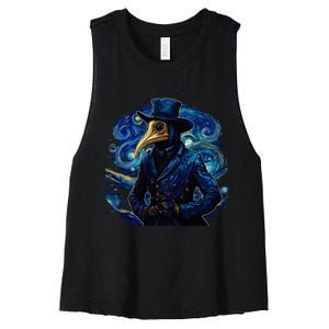 Funny Plague Doctor Starry Night Van Gogh leeches medical Women's Racerback Cropped Tank