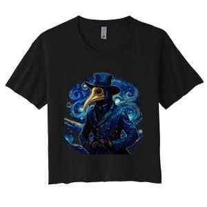 Funny Plague Doctor Starry Night Van Gogh leeches medical Women's Crop Top Tee