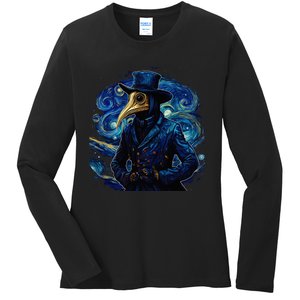 Funny Plague Doctor Starry Night Van Gogh leeches medical Ladies Long Sleeve Shirt