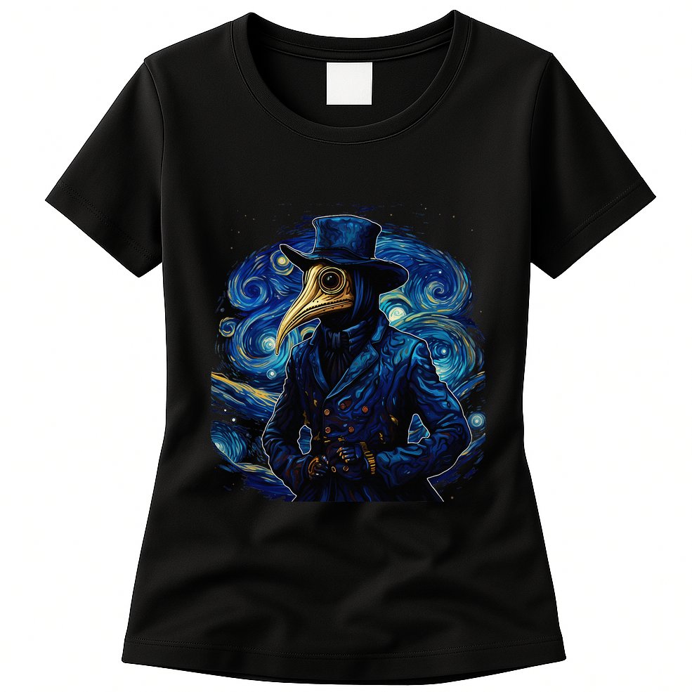 Funny Plague Doctor Starry Night Van Gogh leeches medical Womens T-Shirt