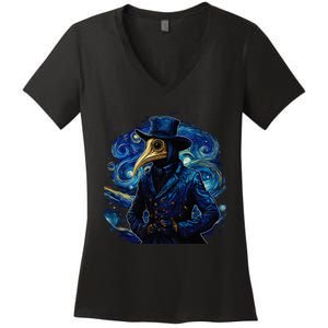 Funny Plague Doctor Starry Night Van Gogh leeches medical Women's V-Neck T-Shirt