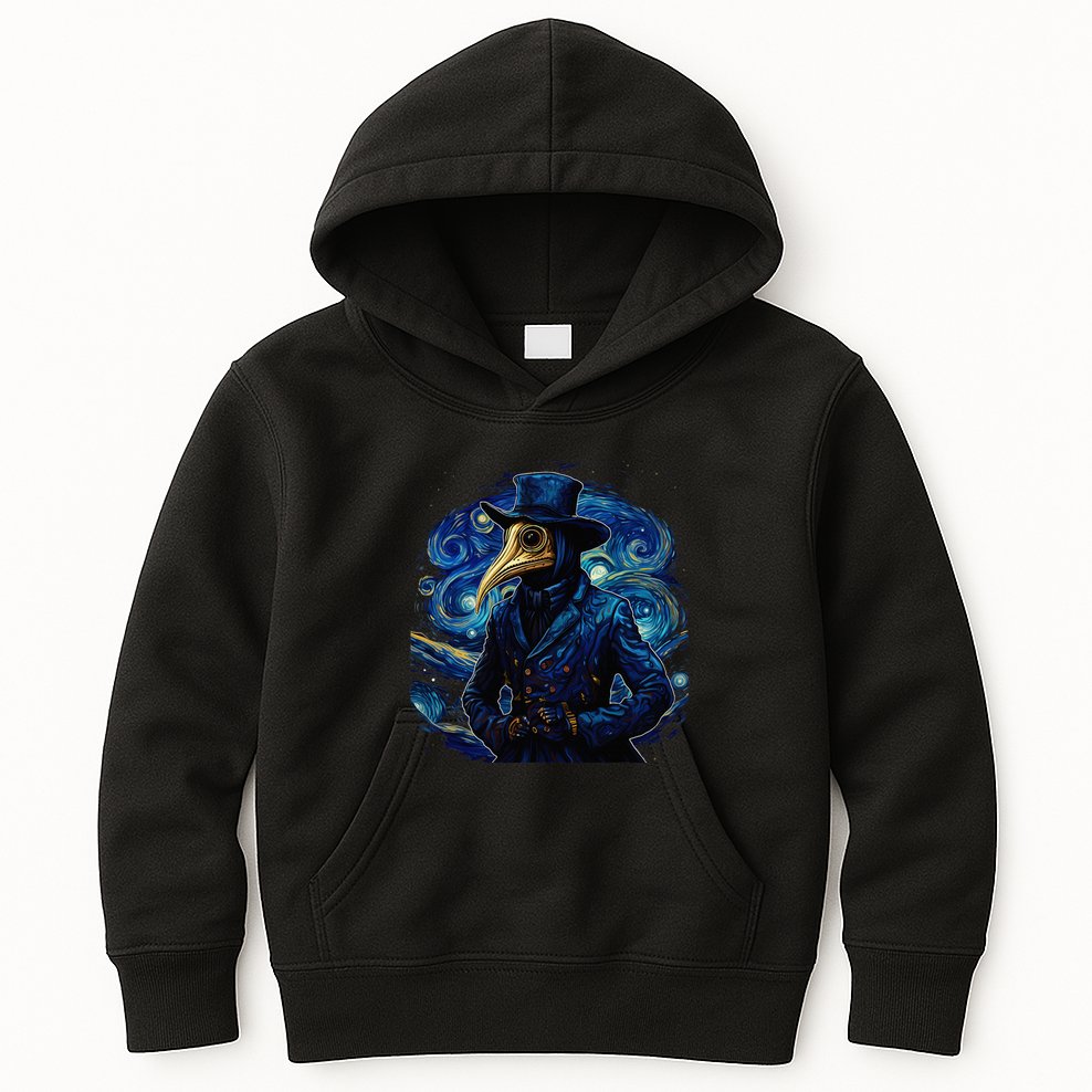 Funny Plague Doctor Starry Night Van Gogh leeches medical Kids Hoodie