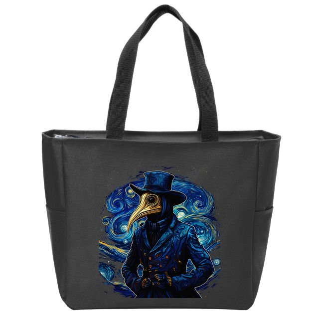 Funny Plague Doctor Starry Night Van Gogh leeches medical Zip Tote Bag