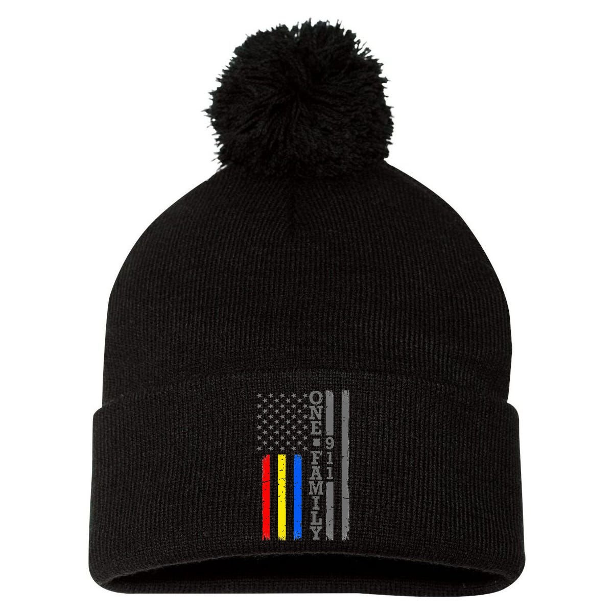 Fire Police Dispatcher 911 Emergency Services Pom Pom 12in Knit Beanie