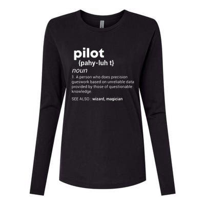 Funny Pilot Definition Design Airplane Jet Aviation Graphic Womens Cotton Relaxed Long Sleeve T-Shirt