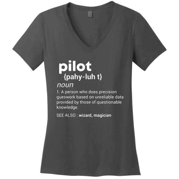 Funny Pilot Definition Design Airplane Jet Aviation Graphic Women's V-Neck T-Shirt