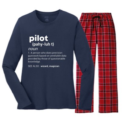 Funny Pilot Definition Design Airplane Jet Aviation Graphic Women's Long Sleeve Flannel Pajama Set 