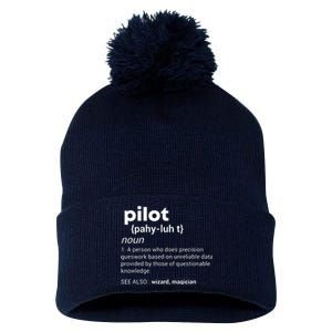 Funny Pilot Definition Design Airplane Jet Aviation Graphic Pom Pom 12in Knit Beanie