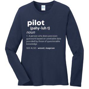 Funny Pilot Definition Design Airplane Jet Aviation Graphic Ladies Long Sleeve Shirt