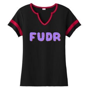 Fudr Purple Donuts Multi Color Ladies Halftime Notch Neck Tee