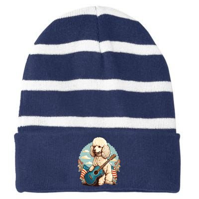 Funny Poodle Dog Miniature Poodle Toy Poodle Country Music Striped Beanie with Solid Band