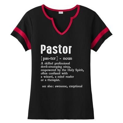 Funny Pastor Definition Gift Christian Preachers Ladies Halftime Notch Neck Tee