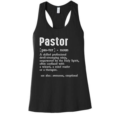 Funny Pastor Definition Gift Christian Preachers Women's Racerback Tank