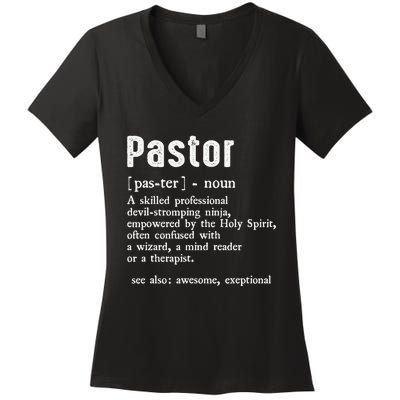 Funny Pastor Definition Gift Christian Preachers Women's V-Neck T-Shirt