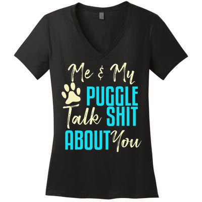 Funny Puggle Dog Pug Beagle Mom Dad Gift Idea Women's V-Neck T-Shirt