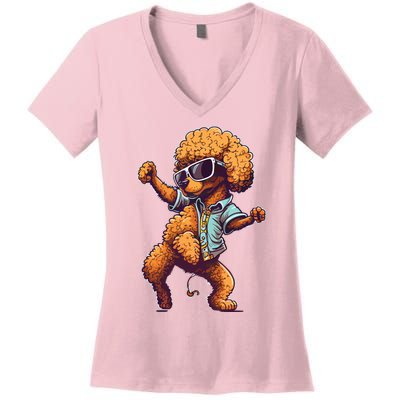 Funny Poodle Dog Miniature Poodle Toy Poodle Dance Dabbing Women's V-Neck T-Shirt