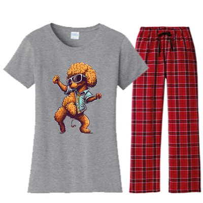 Funny Poodle Dog Miniature Poodle Toy Poodle Dance Dabbing Women's Flannel Pajama Set