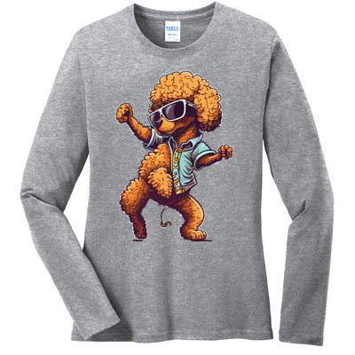 Funny Poodle Dog Miniature Poodle Toy Poodle Dance Dabbing Ladies Long Sleeve Shirt