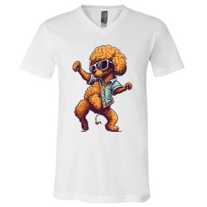 Funny Poodle Dog Miniature Poodle Toy Poodle Dance Dabbing V-Neck T-Shirt