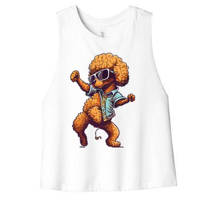 Funny Poodle Dog Miniature Poodle Toy Poodle Dance Dabbing Women's Racerback Cropped Tank