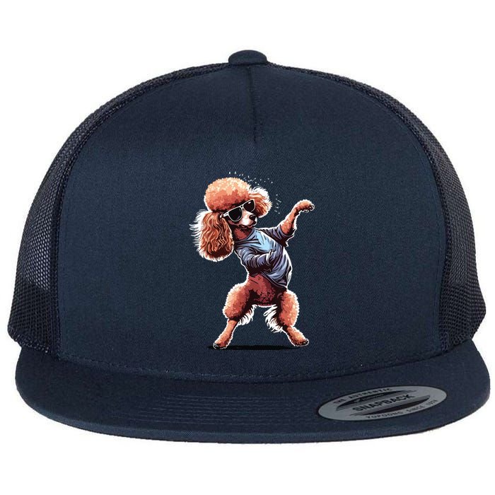 Funny Poodle Dog Miniature Poodle Toy Poodle Dance Dabbing Flat Bill Trucker Hat