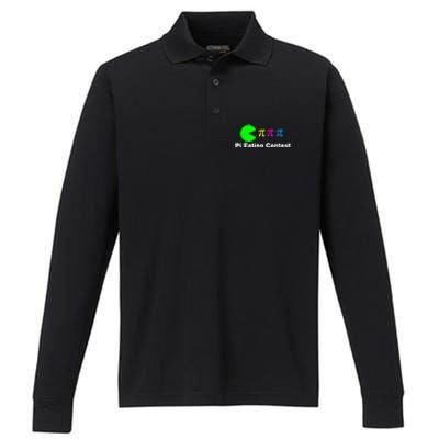 Funny Pi Day Math Science Pi Eating Contest Mix Performance Long Sleeve Polo