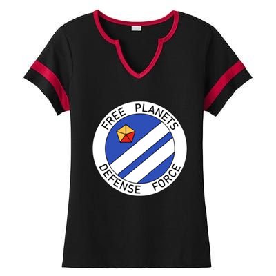 Free Planets Defense Force Insignia Corner Print Ladies Halftime Notch Neck Tee