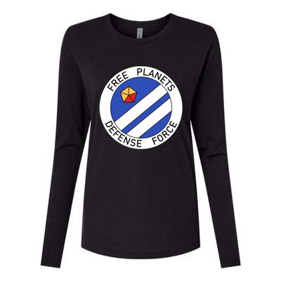 Free Planets Defense Force Insignia Corner Print Womens Cotton Relaxed Long Sleeve T-Shirt