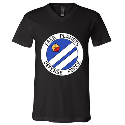 Free Planets Defense Force Insignia Corner Print V-Neck T-Shirt