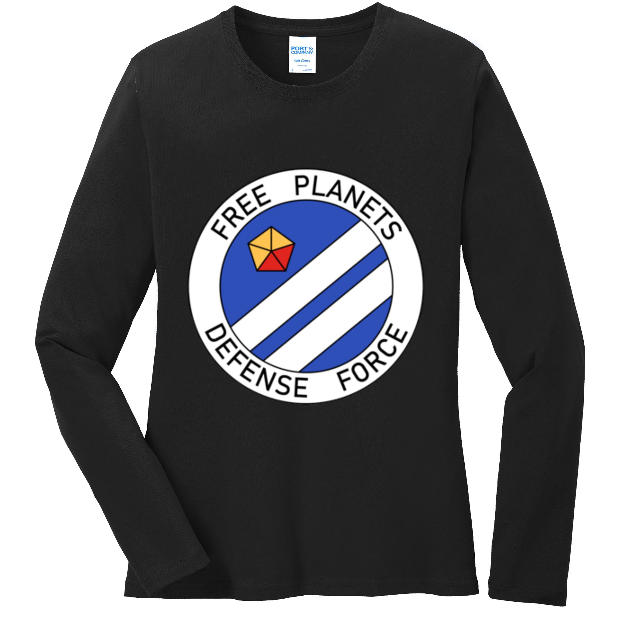 Free Planets Defense Force Insignia Corner Print Ladies Long Sleeve Shirt