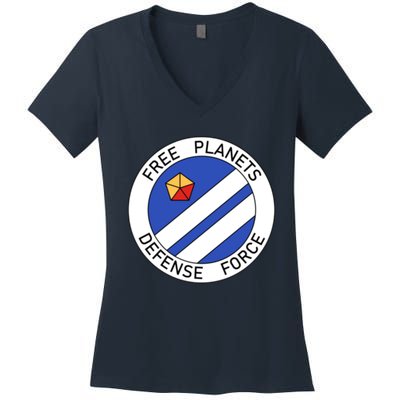 Free Planets Defense Force Insignia Corner Print Women's V-Neck T-Shirt