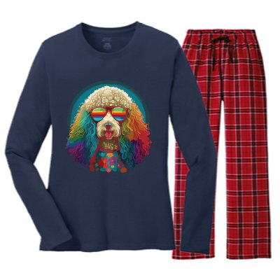 Funny Poodle Dog Miniature Poodle Toy Poodle Hippie Women's Long Sleeve Flannel Pajama Set 