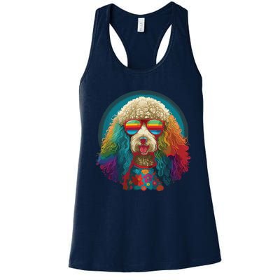 Funny Poodle Dog Miniature Poodle Toy Poodle Hippie Women's Racerback Tank