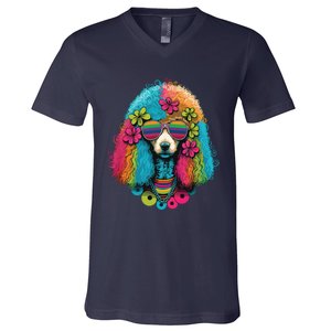 Funny Poodle Dog Miniature Poodle Toy Poodle Hippie V-Neck T-Shirt