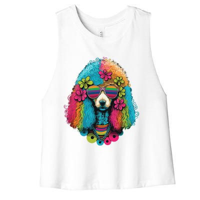 Funny Poodle Dog Miniature Poodle Toy Poodle Hippie Women's Racerback Cropped Tank