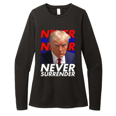 Funny President Donald Trump 2024 Never Surrender Fingerprint USA Womens CVC Long Sleeve Shirt