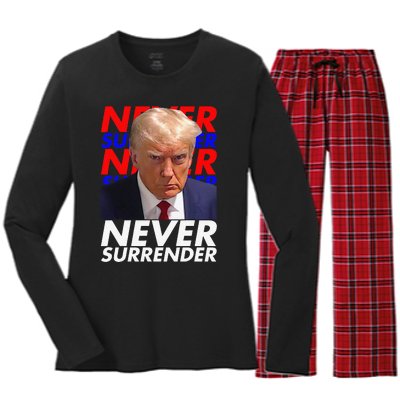 Funny President Donald Trump 2024 Never Surrender Fingerprint USA Women's Long Sleeve Flannel Pajama Set 