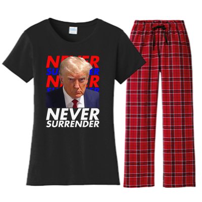 Funny President Donald Trump 2024 Never Surrender Fingerprint USA Women's Flannel Pajama Set