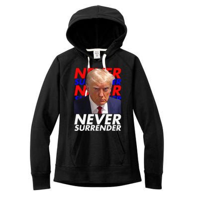 Funny President Donald Trump 2024 Never Surrender Fingerprint USA Women's Fleece Hoodie