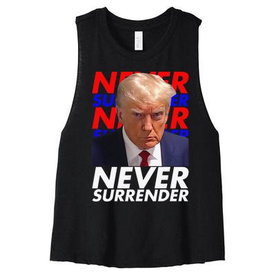 Funny President Donald Trump 2024 Never Surrender Fingerprint USA Women's Racerback Cropped Tank