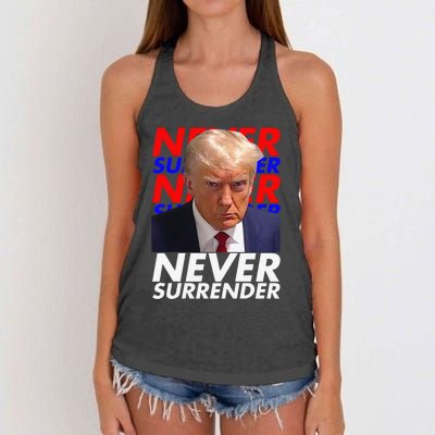 Funny President Donald Trump 2024 Never Surrender Fingerprint USA Women's Knotted Racerback Tank