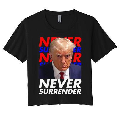 Funny President Donald Trump 2024 Never Surrender Fingerprint USA Women's Crop Top Tee