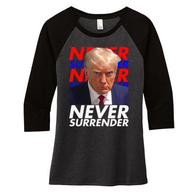 Funny President Donald Trump 2024 Never Surrender Fingerprint USA Women's Tri-Blend 3/4-Sleeve Raglan Shirt