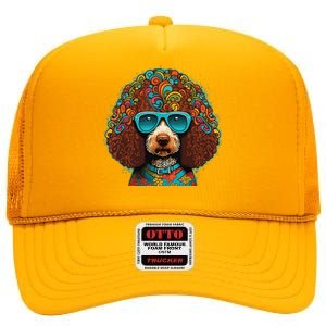 Funny Poodle Dog Miniature Poodle Toy Poodle Hippie High Crown Mesh Back Trucker Hat